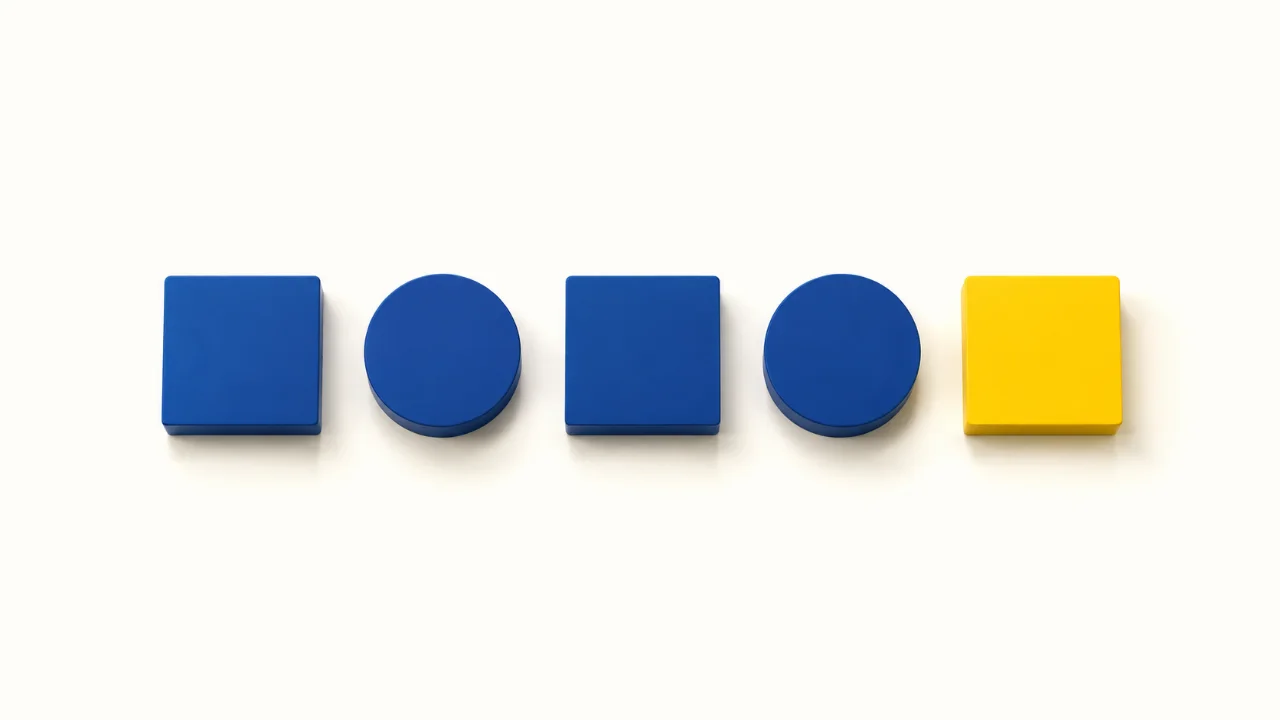Alternating blue squares and circles, ending with a yellow square
